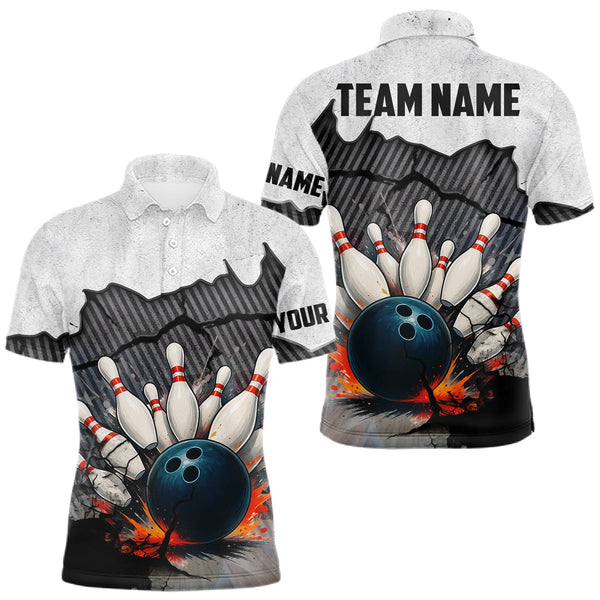 Maxcorners Black and White grunge Bowling Shirts for Men Custom Team Bowling Jerseys, Gift for Bowlers TU2309