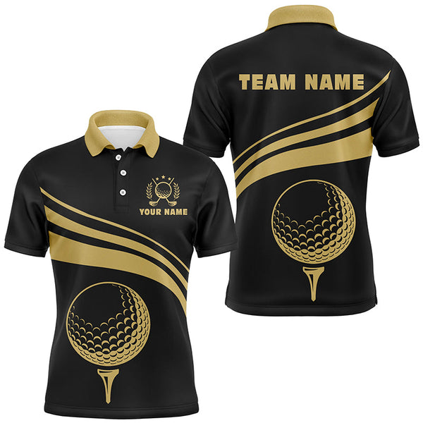 Maxcorners Personalized polo golf shirts for men, custom gold mens golf shirts team golf jersey | Black