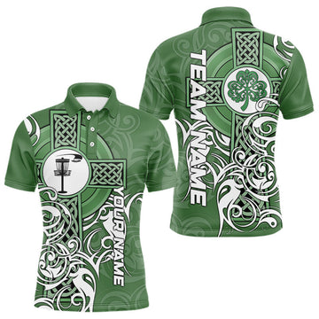 Maxcorners Green Irish Tribal Cross St Patrick's Day Disc Golf Polo Shirts Custom Lucky Disc Golf Team Outfits