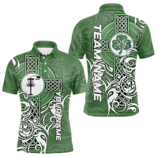 Maxcorners Green Irish Tribal Cross St Patrick's Day Disc Golf Polo Shirts Custom Lucky Disc Golf Team Outfits