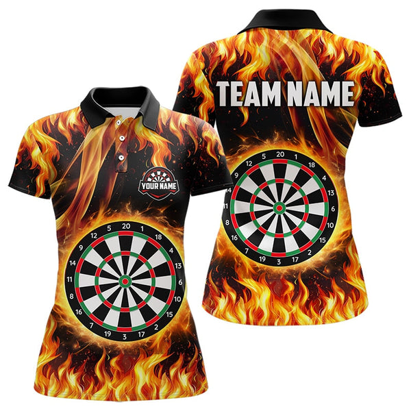 Maxcorners Flame Darboard Fire Pattern Custom Darts Polo, Quarter-Zip Shirts For Men Dart Team Jerseys