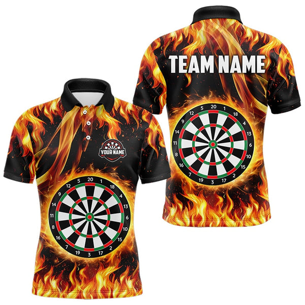 Maxcorners Flame Darboard Fire Pattern Custom Darts Polo, Quarter-Zip Shirts For Men Dart Team Jerseys