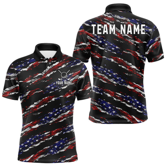 Maxcorners Black American Flag pattern Golf Polo shirts for men custom mens patriotic golf shirts, golfer gifts