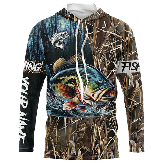 Maxcorners Bass Fishing Camo Customize name Long Sleeve Fishing shirts - personalized gift for fisherman LM0201