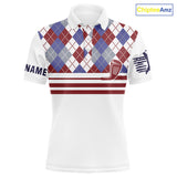 Maxcorners Red, White and Blue argyle pattern golf clubs Mens Golf polo shirts Custom golf attire for menMT0306