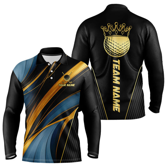 Maxcorners Blue and Gold Mens Golf polo shirts Custom Golf Outfit For Mens Team Golf shirts | BlackMT0306