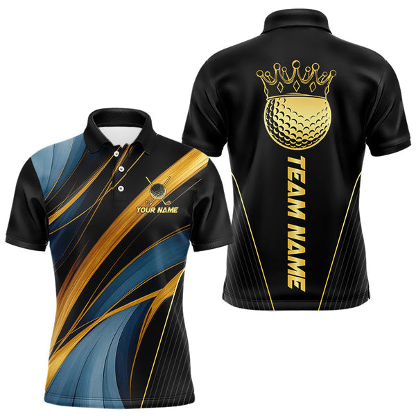 Maxcorners Blue and Gold Mens Golf polo shirts Custom Golf Outfit For Mens Team Golf shirts | BlackMT0306