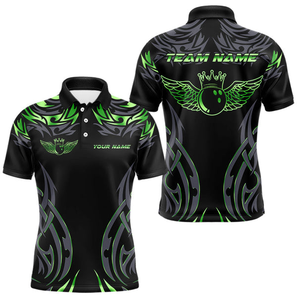 Maxcorners Personalized Black And Green tribal pattern Bowling Shirts For Men, angel wings Bowling Team jerseys MT2709