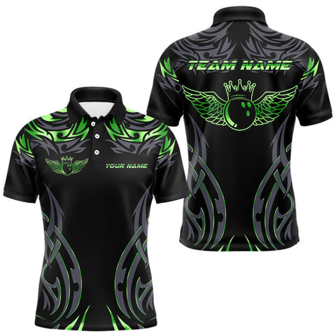 Maxcorners Personalized Black And Green tribal pattern Bowling Shirts For Men, angel wings Bowling Team jerseys MT2709