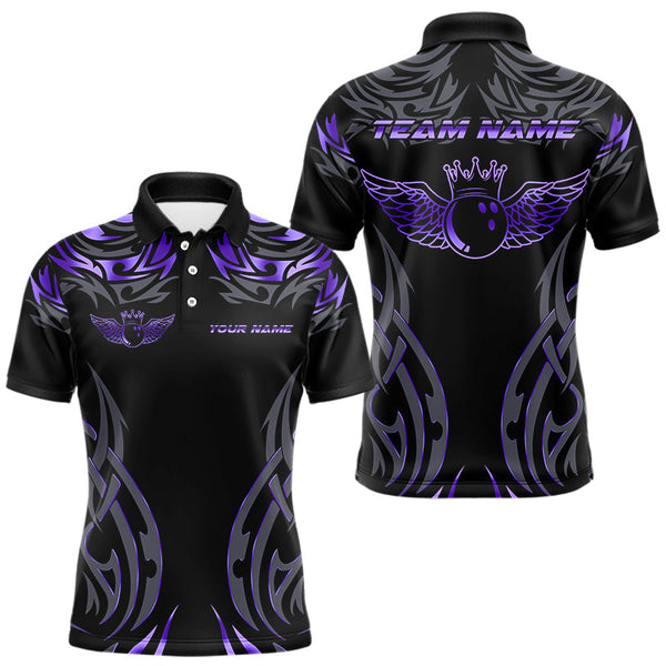 Maxcorners Personalized Black And Purple tribal pattern Bowling Shirts For Men, angel wings Bowling Team jerseys MT2709