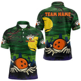 Maxcorners Funny Halloween Bowling Polo, Quarter Zip Shirts For Men Custom Halloween Team Bowling Jersey MT2709