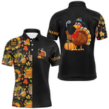 Maxcorners Thanksgiving pattern Black Mens golf polo shirt Custom Turkey Bird golf tops for men Golf Gift