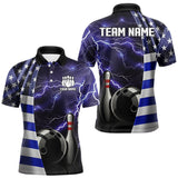 Maxcorners Blue Lightning Thunder American Flag Bowling Shirts For Men Custom patriotic team bowling jerseys MT2510