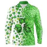 Maxcorners Green Glitter Shamrock Clover Mens Golf Polo Shirts Custom St Patrick Day Golf Shirt For Mens