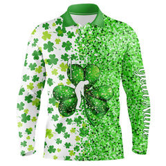 Maxcorners Green Glitter Shamrock Clover Mens Golf Polo Shirts Custom St Patrick Day Golf Shirt For Mens