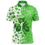 Maxcorners Green Glitter Shamrock Clover Mens Golf Polo Shirts Custom St Patrick Day Golf Shirt For Mens