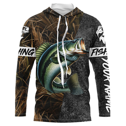 Maxcorners Custom Largemouth Bass Fishing Camo Personalized bass fishing jerseys Long sleeve shirt LM0201