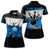 Maxcorners Black, White and Blue Retro broken Bowling ball Polo, 1/4 Zip Shirt For Men Custom Bowling Team Shirts LM263