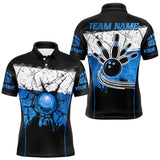Maxcorners Black, White and Blue Retro broken Bowling ball Polo, 1/4 Zip Shirt For Men Custom Bowling Team Shirts LM263