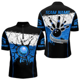 Maxcorners Black, White and Blue Retro broken Bowling ball Polo, 1/4 Zip Shirt For Men Custom Bowling Team Shirts LM263