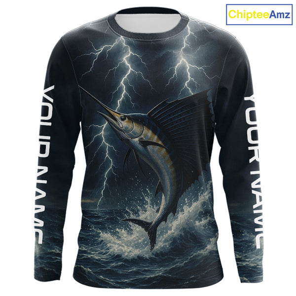 Maxcorners Sailfish fishing Lightning thunder Custom UV protection Sailfish fishing long sleeve shirt jerseys LM0607