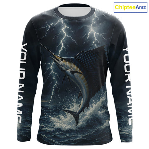 Maxcorners Sailfish fishing Lightning thunder Custom UV protection Sailfish fishing long sleeve shirt jerseys LM0607