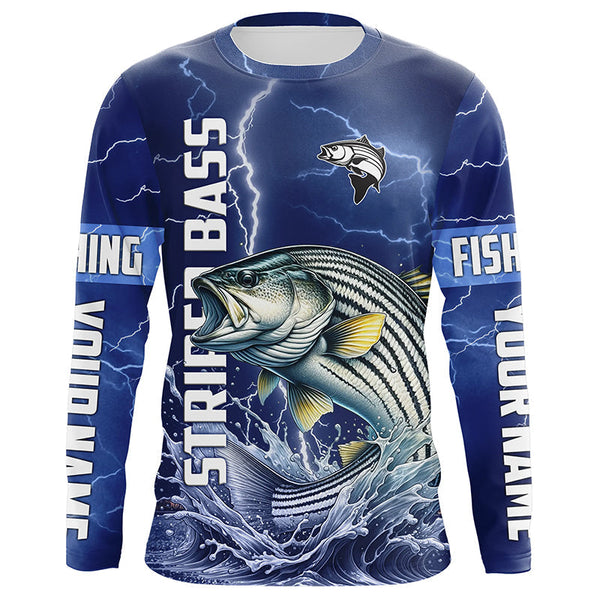 Maxcorners Striped Bass Fishing blue lightning jerseys custom performance Long Sleeve tournament fishing shirts MT2108