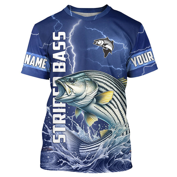 Maxcorners Striped Bass Fishing blue lightning jerseys custom performance Long Sleeve tournament fishing shirts MT2108