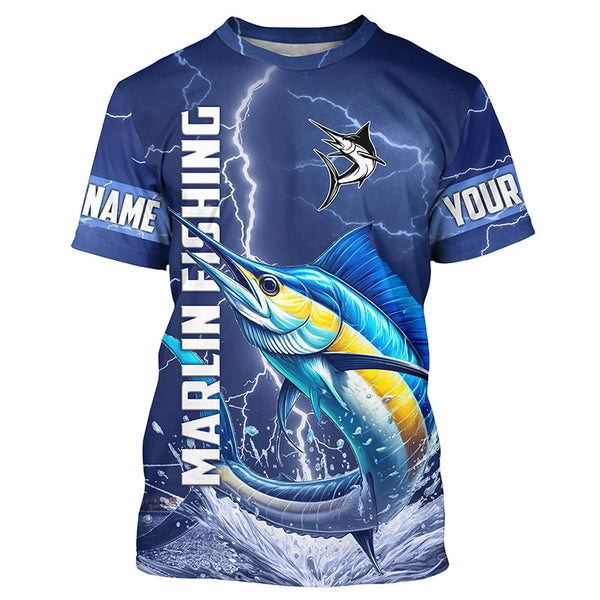 Maxcorners Marlin Fishing blue lightning jerseys custom performance Long Sleeve tournament fishing shirts MT2108