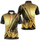 Maxcorners Custom Black and Gold Bowling Polo, Quarter Zip Shirts For Men, Bowling Team League Jersey LM2707