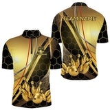 Maxcorners Custom Black and Gold Bowling Polo, Quarter Zip Shirts For Men, Bowling Team League Jersey LM2707