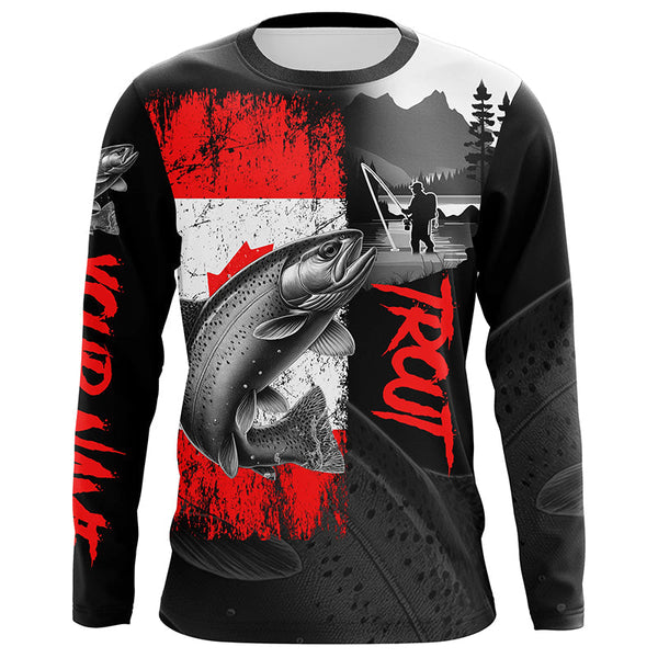 Maxcorners Canadian Flag Rainbow Trout Fishing Custom long sleeve performance Fishing Shirt, Trout fishing jersey MT2108