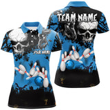 Maxcorners Skull Bowling Shirts Custom Halloween Bowling Team League Jerseys, Gift For Bowlers | Blue