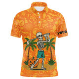 Maxcorners Funny orange Halloween pattern Skull Golf Polo Shirt For Men Custom golf clothes for men MT2709