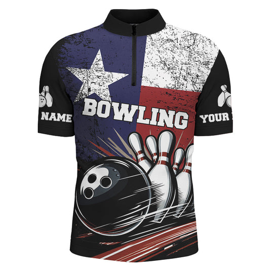 Maxcorners Grunge Texas Flag Retro Black Bowling Jersey Multicolor Option Customized Name, Team Name 3D Shirt