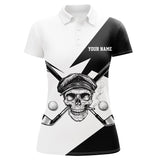 Maxcorners Black and White Skull golf clubs Women golf polo shirt custom Skull golf tops personalized golf gifts