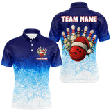 Maxcorners Blue Ice pattern Christmas Team Bowling Polo, Quarter Zip shirts for men Custom Xmas bowling gifts TU2710