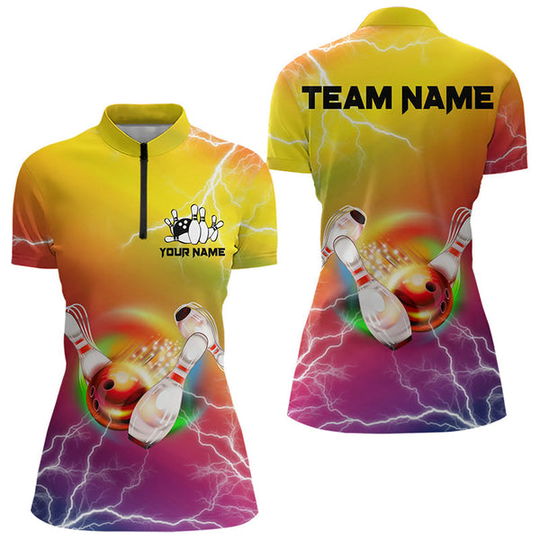 Maxcorners Gradient rainbow lightning thunder storm Bowling Shirts for Women Custom Team Bowling jerseys