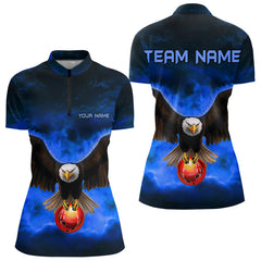 Maxcorners Personalized Blue Flame Eagle Custom Bowling Team Shirts For Mens, Fire Eagle Bowling League Jersey