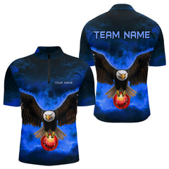 Maxcorners Personalized Blue Flame Eagle Custom Bowling Team Shirts For Mens, Fire Eagle Bowling League Jersey