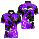 Maxcorners Eagle Flame Bowling Ball And Pins Custom Mens Bowling Shirts, Team Bowling Jerseys | Purple