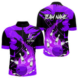 Maxcorners Eagle Flame Bowling Ball And Pins Custom Mens Bowling Shirts, Team Bowling Jerseys | Purple