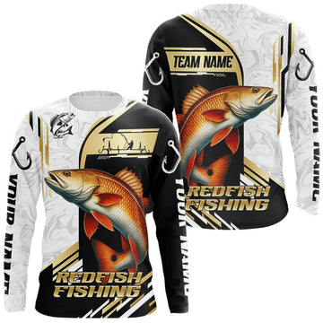 Maxcorners Personalized Redfish fishing shirts Custom sun protection Red Drum fishing team jerseys | Gold LM0503