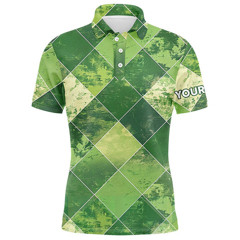 MaxCorners Golfs Green Argyle Plaid Pattern Customized Name 3D Polo Shirt For Men