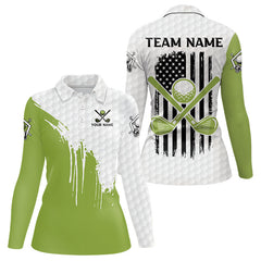 Maxcorners Green and White American Flag Golf Polo shirt for Men Custom patriotic golf team uniform outfit