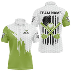 Maxcorners Green and White American Flag Golf Polo shirt for Men Custom patriotic golf team uniform outfit