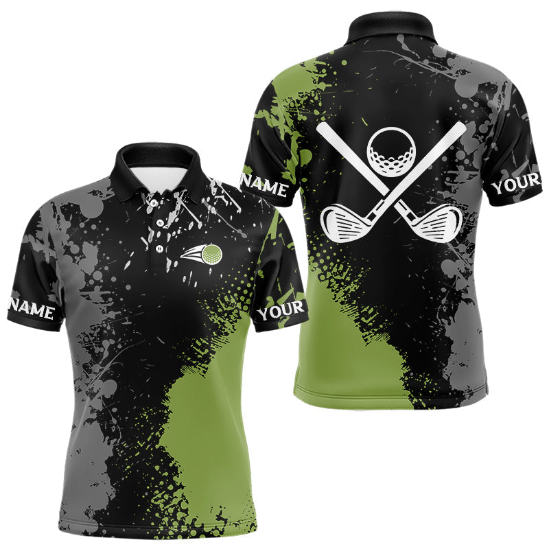 Maxcorners Black and Green Camo Golf Polo shirt for Men Custom golf team uniform golf outfit