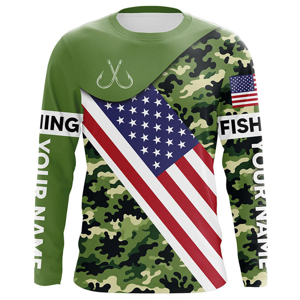Maxcorners Green camo American flag Custom patriotic performance Fishing Shirts, tournament fishing jerseys MT2108