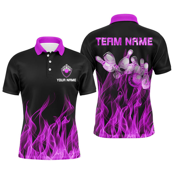 Maxcorners Blue Flame Bowling Ball And Pins Customized Name And Team Name 3D Shirt