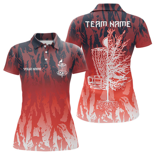 Maxcorners Disc golf basket red camo Men disc golf polo shirts custom disc golf jerseys team shirts for men LM2707